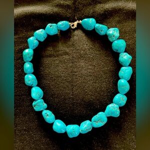 Real Turquoise Blue Beaded Natural Stone Necklace Silver Clasp 16” NWOT new!